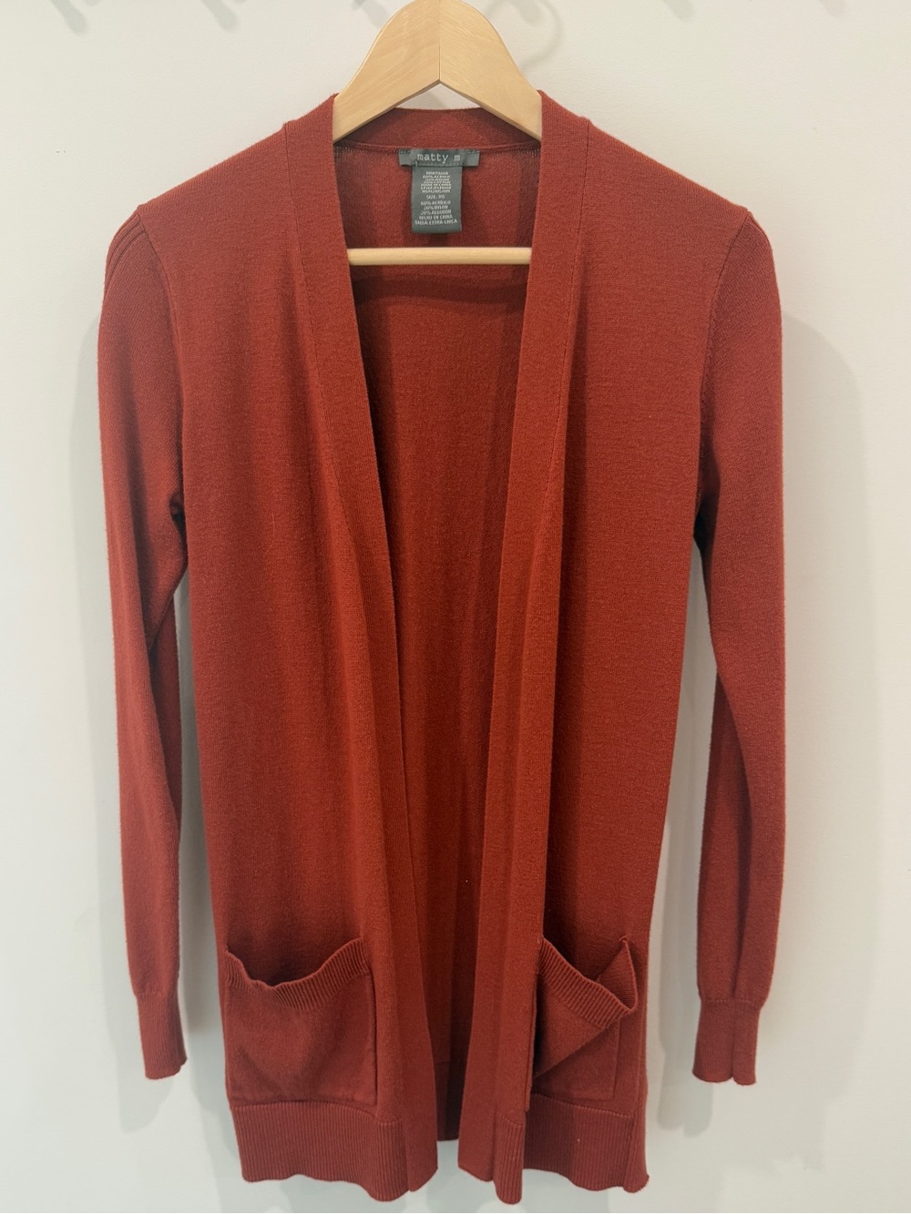 3 for $25 Matty M XS Rust Orange Open Front Cardigan Pocket Lightweight Fall